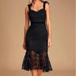 Lulu's Black Crochet Lace Trumpet Hem Midi Dress